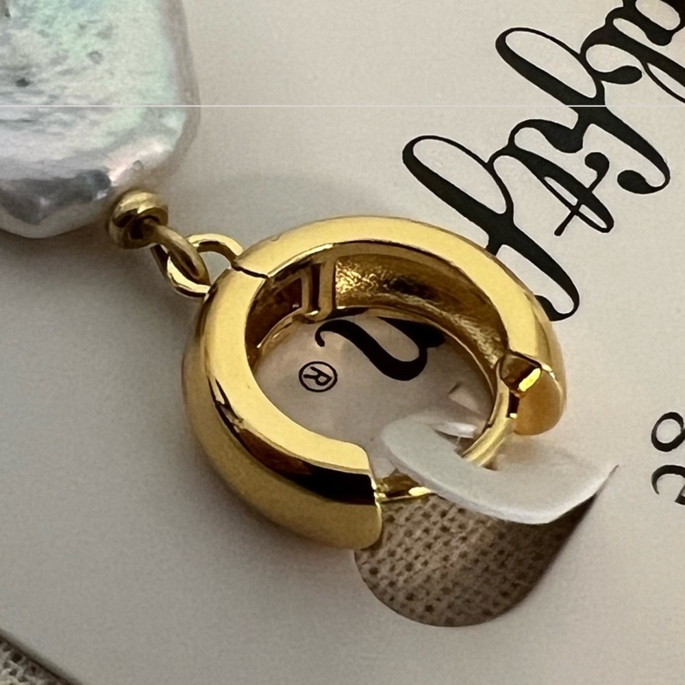 Our Spare Change 18k, gold-plated brass, freshwater pearl earrings. - Picture 5 of 5